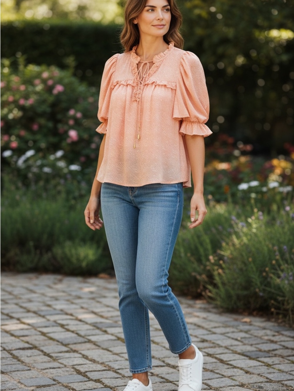 Anna Cate NWT $258 Blush Pink Ruffle Tie Neck Boho Blouse Small